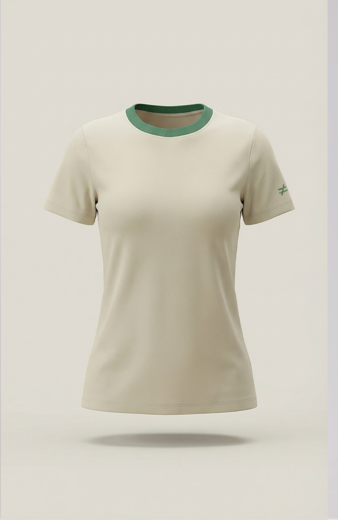 Camiseta Bázica Feminina Gola C Duo bicolor areia e verde Bázico em algodão Powerful #Cor_Areia / Verde