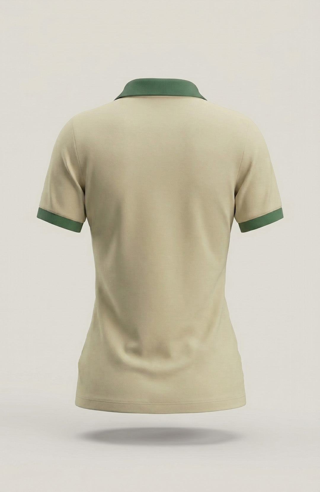 Camisa polo feminina Duo bicolor areia e verde Bázico, algodão egípcio Powerful com gola estruturada #Cor_Areia / Verde