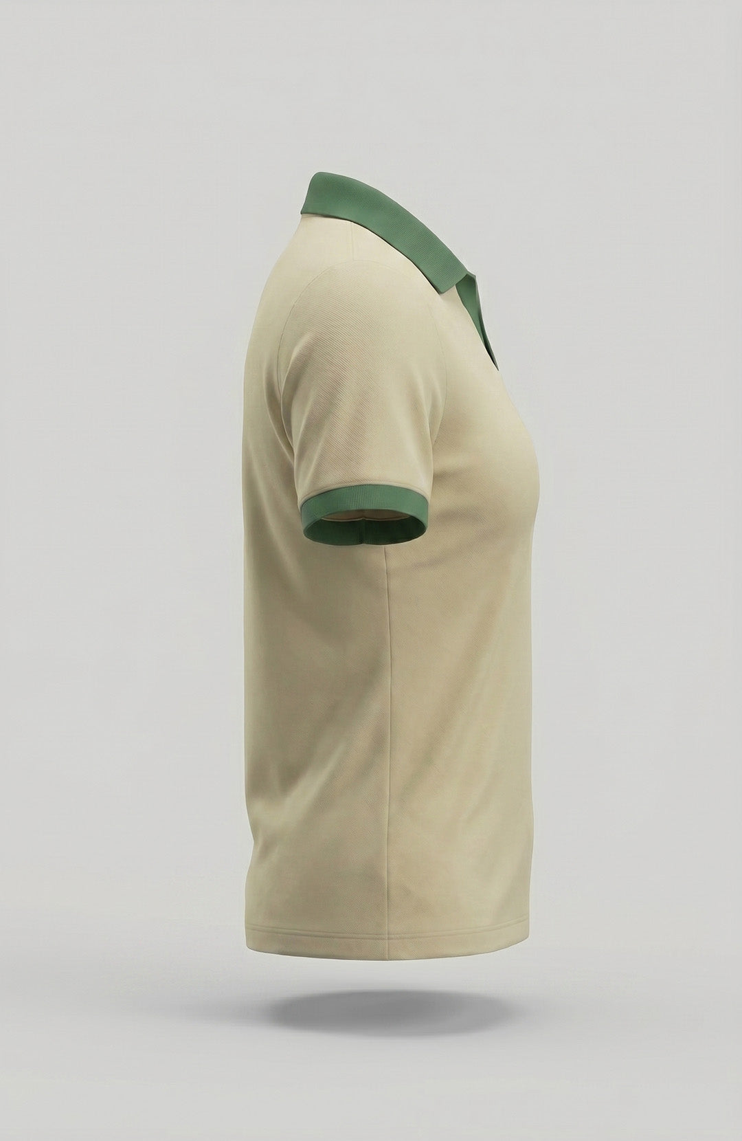 Camisa polo feminina Duo bicolor areia e verde Bázico, algodão egípcio Powerful com gola estruturada #Cor_Areia / Verde