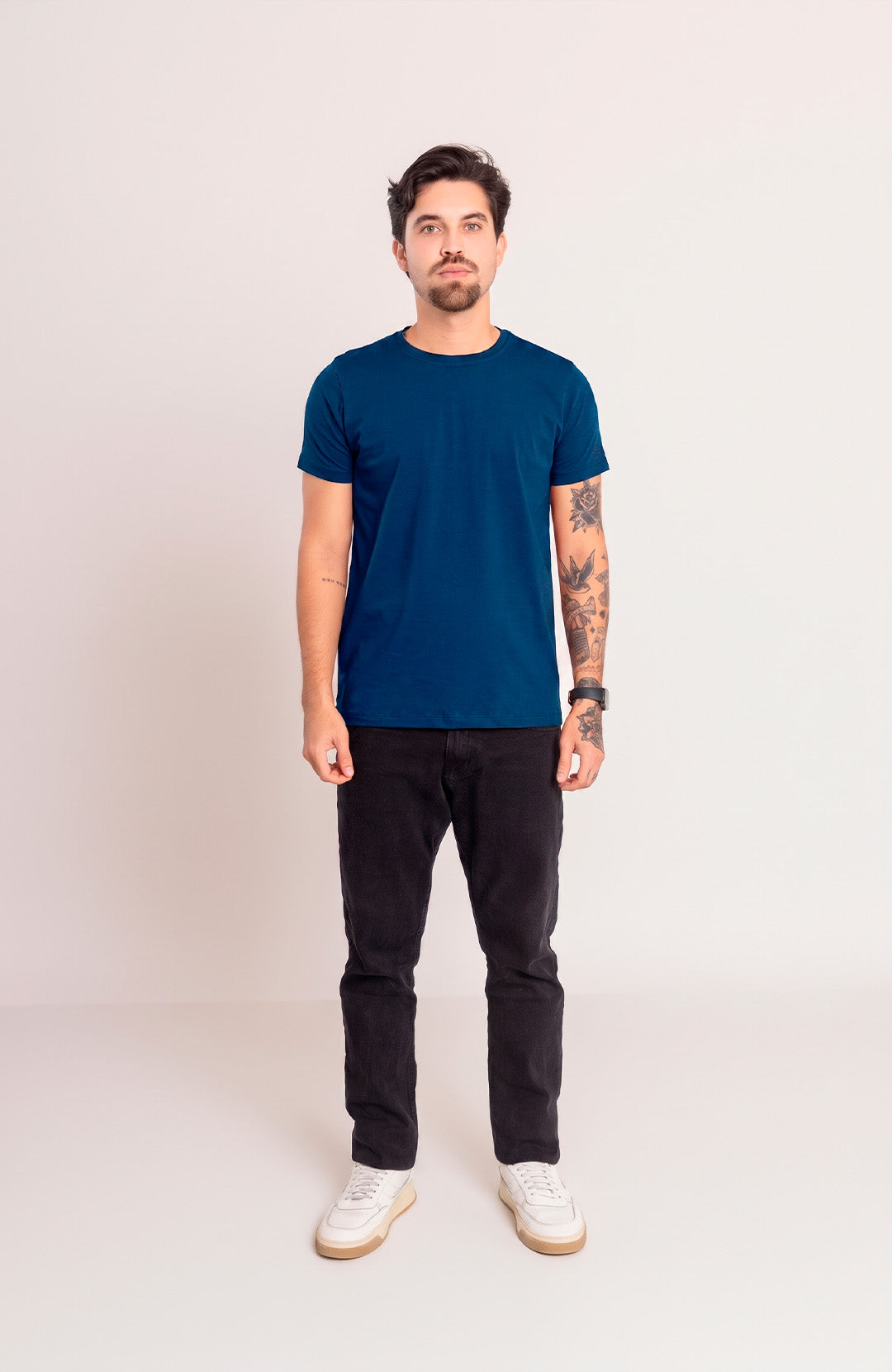 Camiseta Bázica Gola C masculina azul escuro Bázico, algodão Powerful com caimento slim #Cor_Azul Escuro