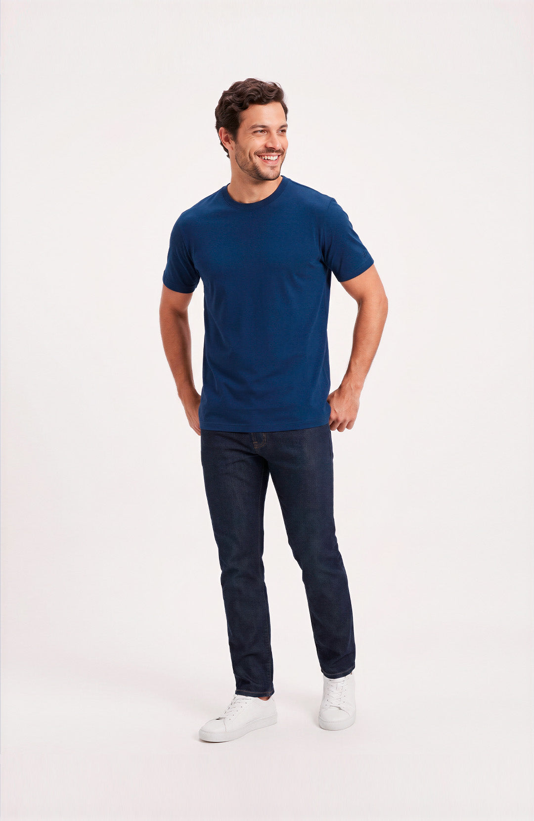 Camiseta Bázica Regular masculina azul escuro Bázico, algodão Powerful com caimento clássico #Cor_Azul Escuro