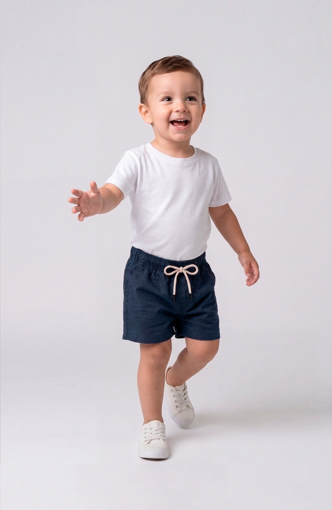 Short Bázico Kids azul-marinho Bázico, sarja de algodão com cintura ajustável #Cor_Azul-marinho