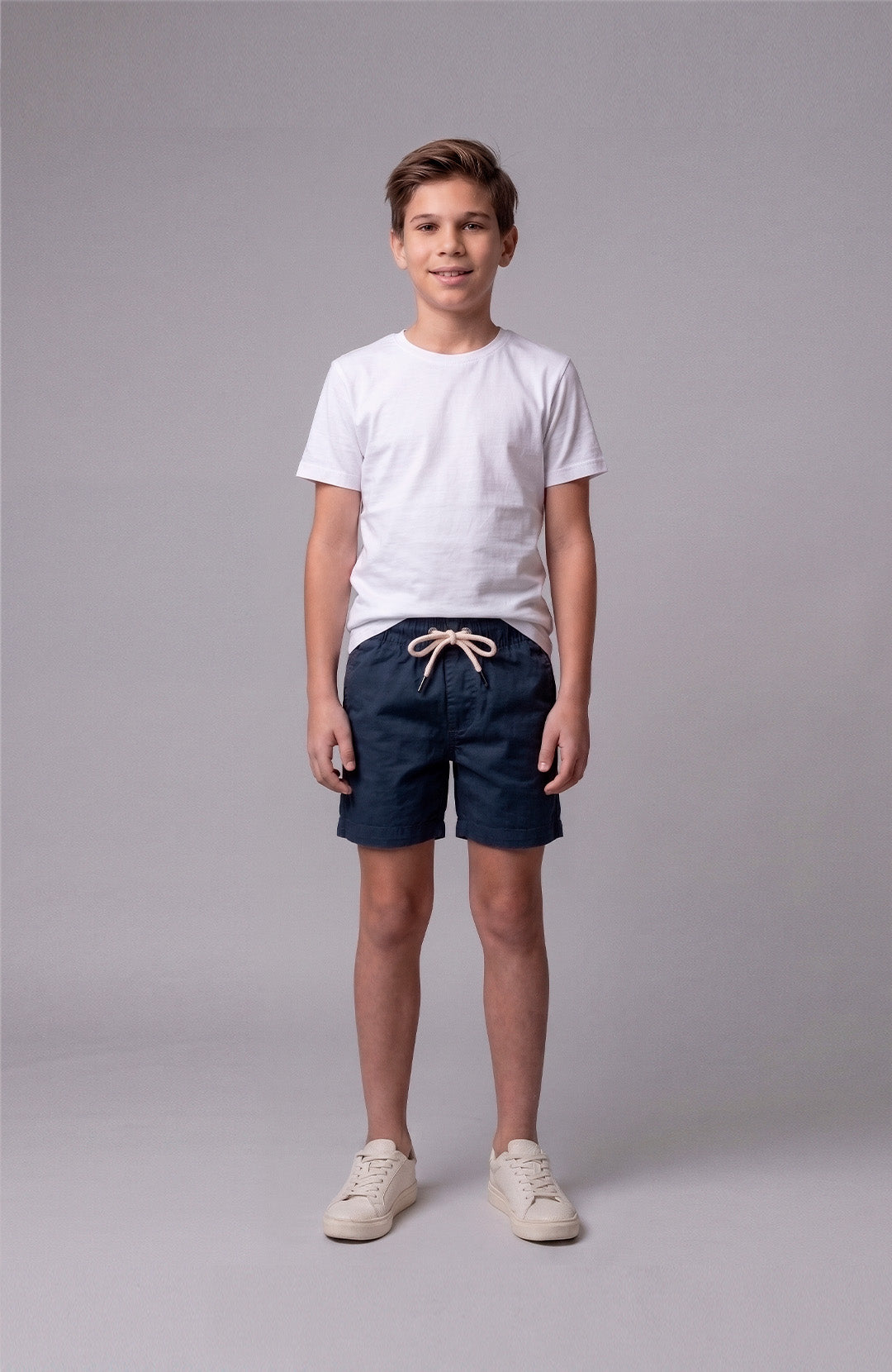 Short Bázico Kids azul-marinho Bázico, sarja de algodão com cintura ajustável #Cor_Azul-marinho