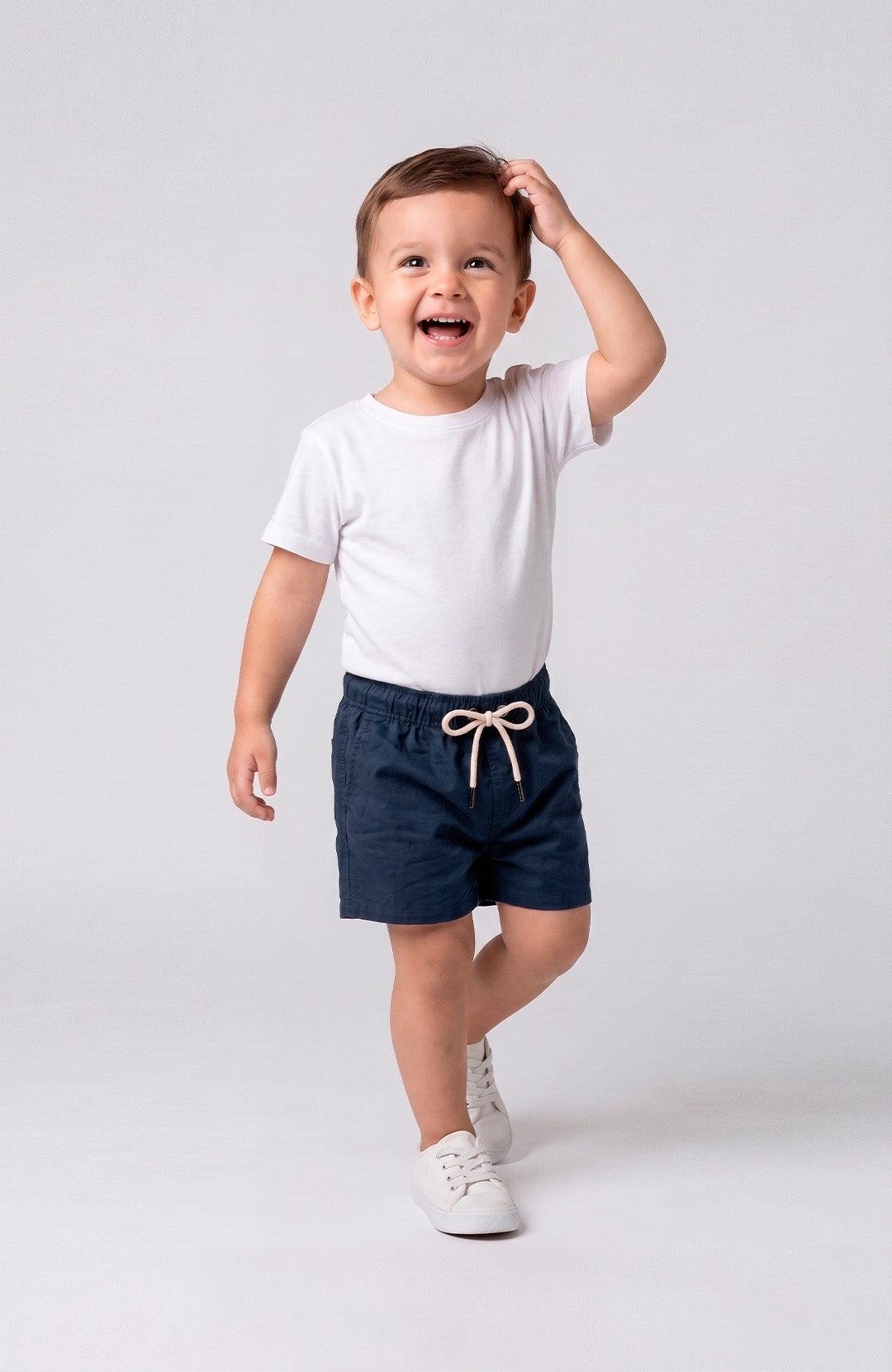 Short Bázico Kids azul-marinho Bázico, sarja de algodão com cintura ajustável #Cor_Azul-marinho
