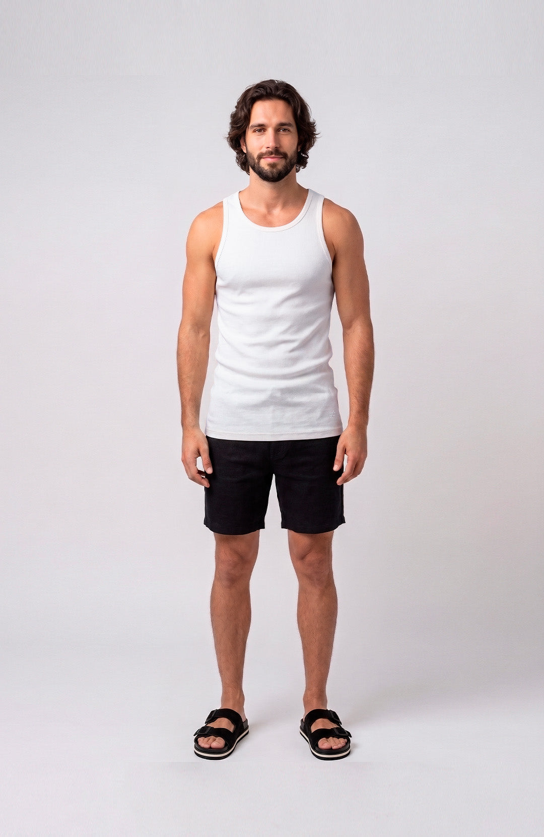 Regata Canelada masculina branca Bázico, malha canelada de algodão #Cor_Branco