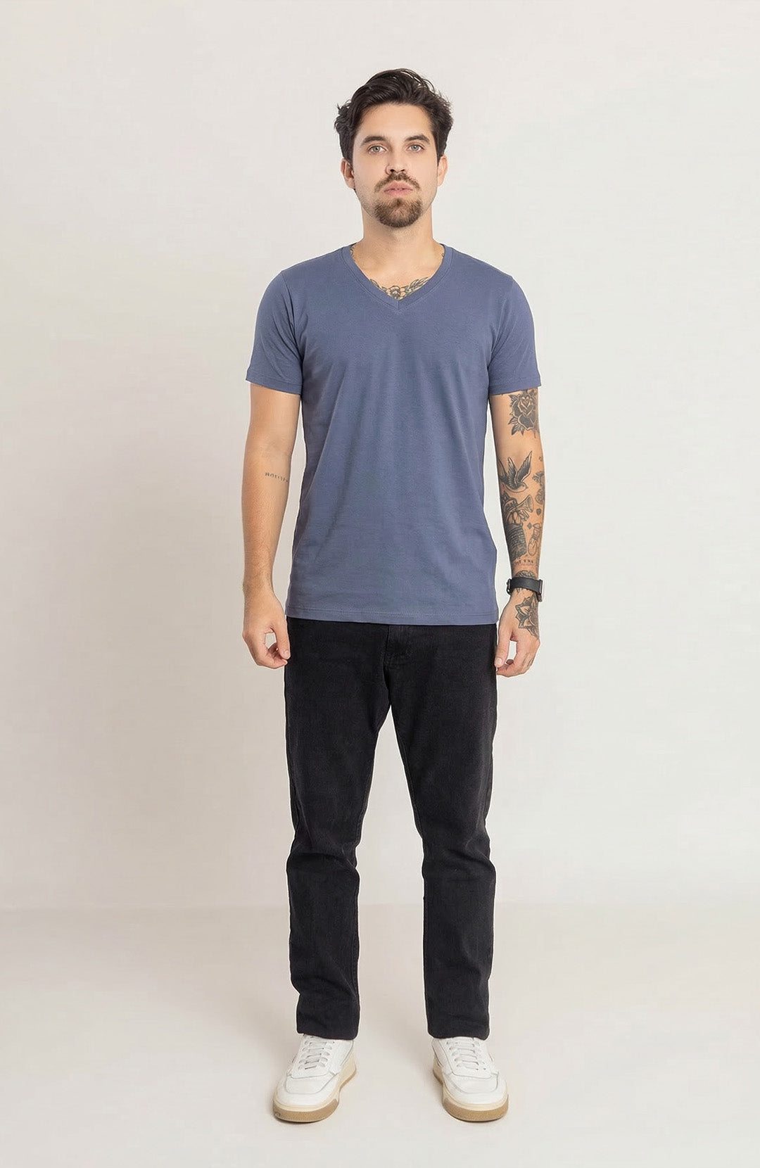 Camiseta Bázica Gola V masculina cold blue Bázico, algodão Powerful com caimento perfeito #Cor_Cold Blue