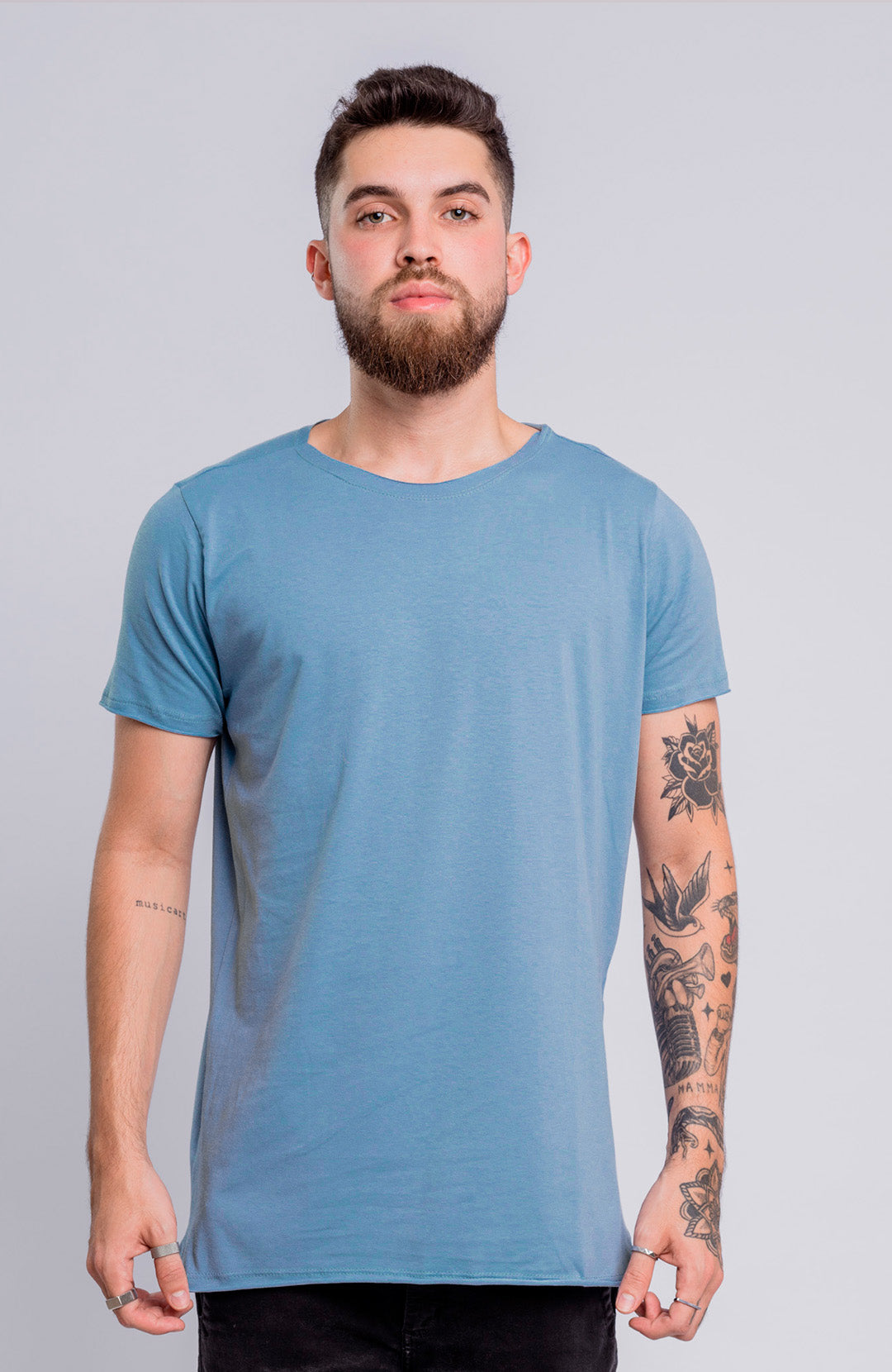 Camiseta Long masculina ocean Bázico, algodão egípcio com comprimento alongado #Cor_Ocean