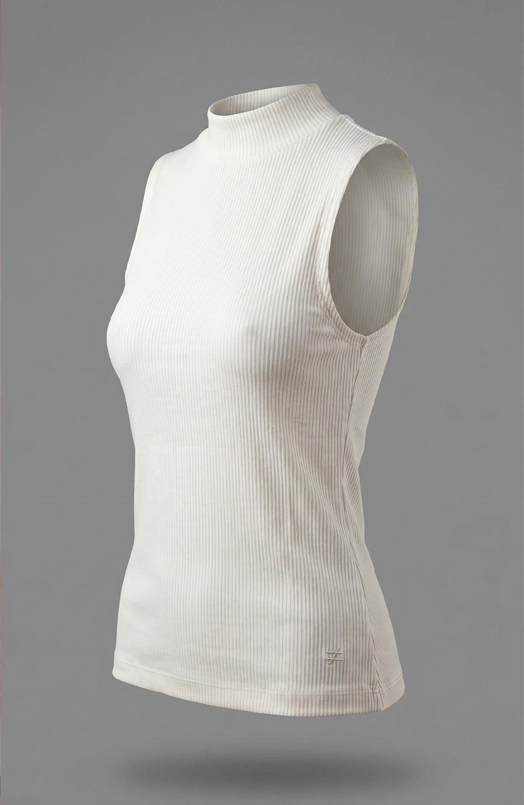 Regata canelada gola alta feminina off white Bázico, algodão canelado com caimento justo #Cor_Off White