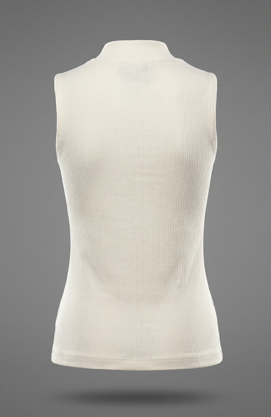 Regata canelada gola alta feminina off white Bázico, algodão canelado com caimento justo #Cor_Off White