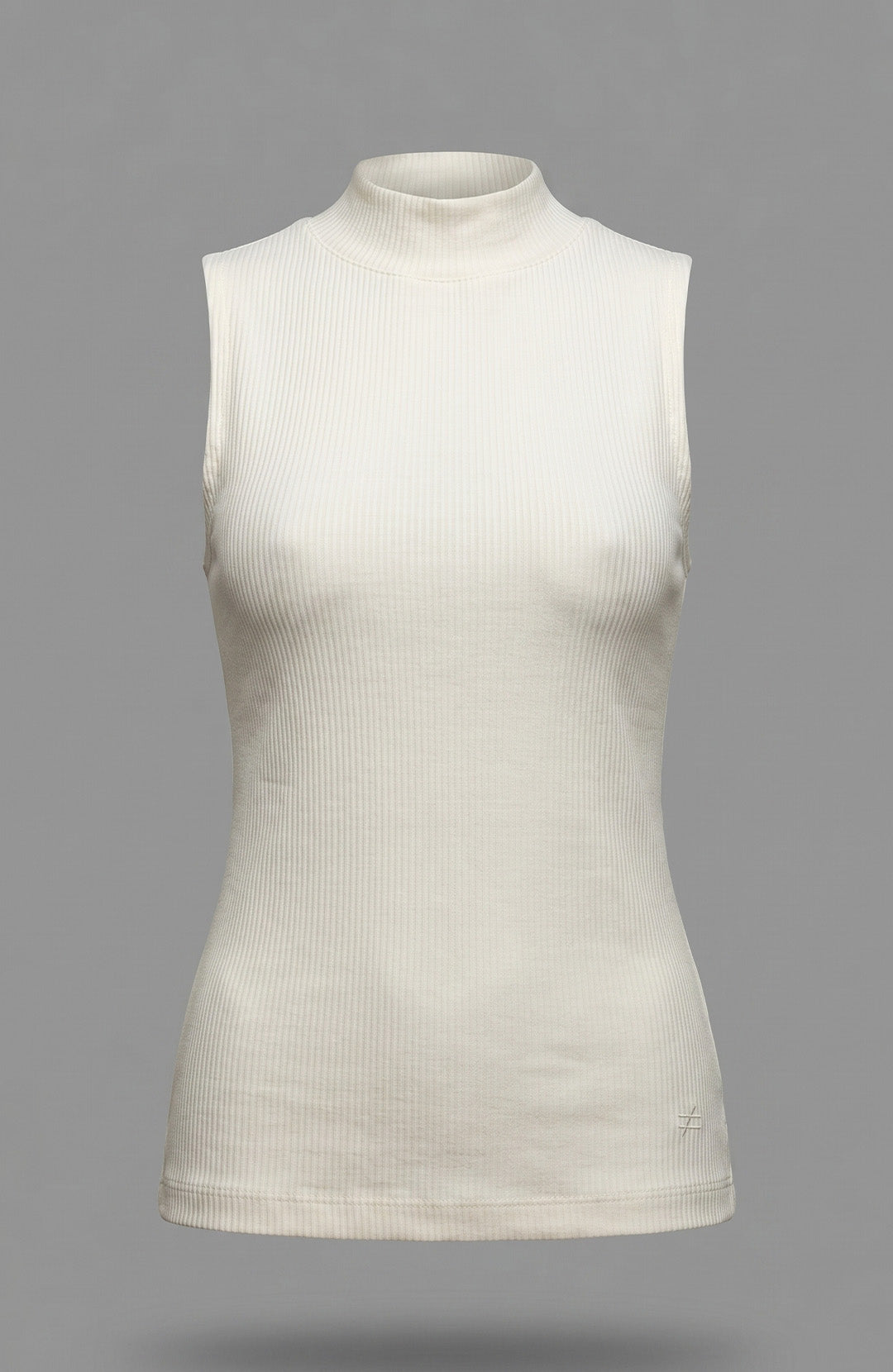 Regata canelada gola alta feminina off white Bázico, algodão canelado com caimento justo #Cor_Off White