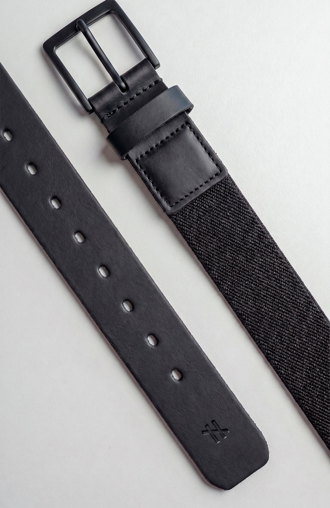Cinto Elástico de Couro Pull-up masculino preto Bázico, tecido trançado elástico com acabamento em couro #Cor_Preto
