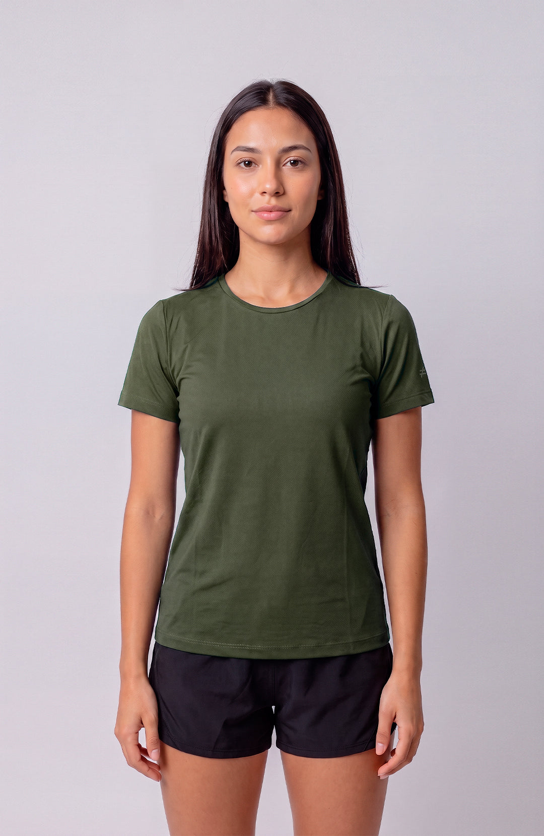 Regata esportiva Sport Classic feminina verde musgo Bázico, poliamida com toque gelado e secagem rápida #Cor_Verde Musgo