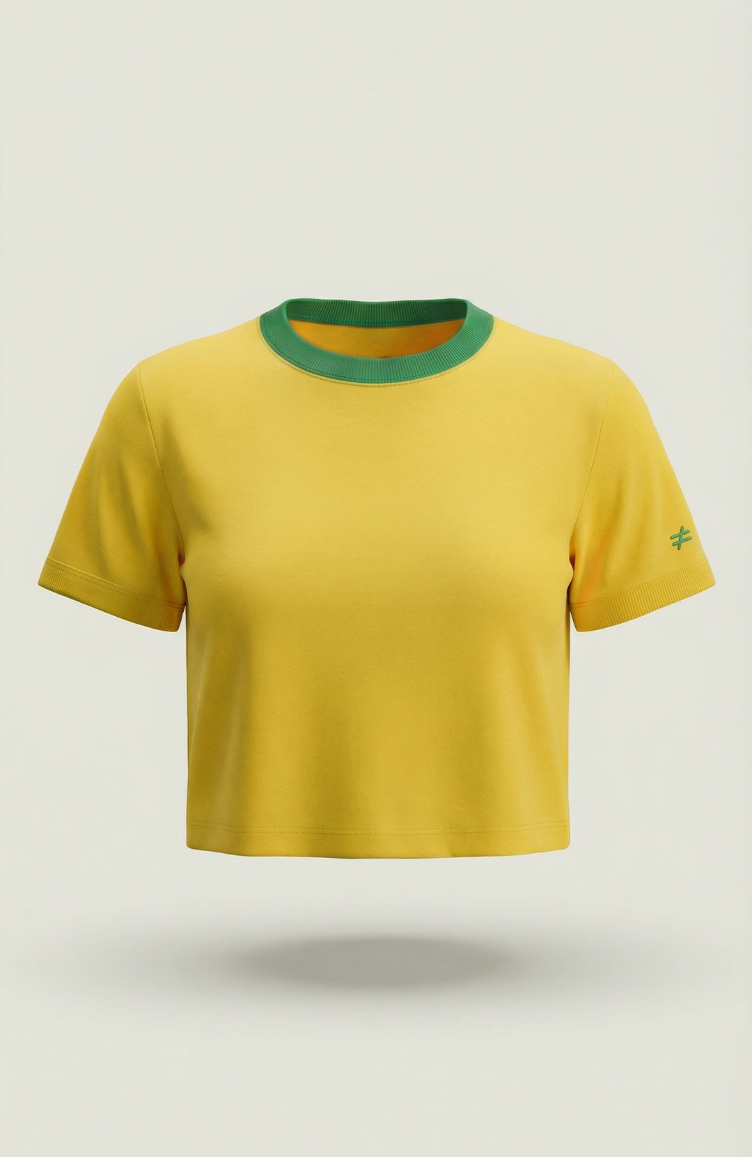 Cropped Bázica Duo bicolor amarelo e verde Bázico em algodão Powerful #Cor_Amarelo / Verde