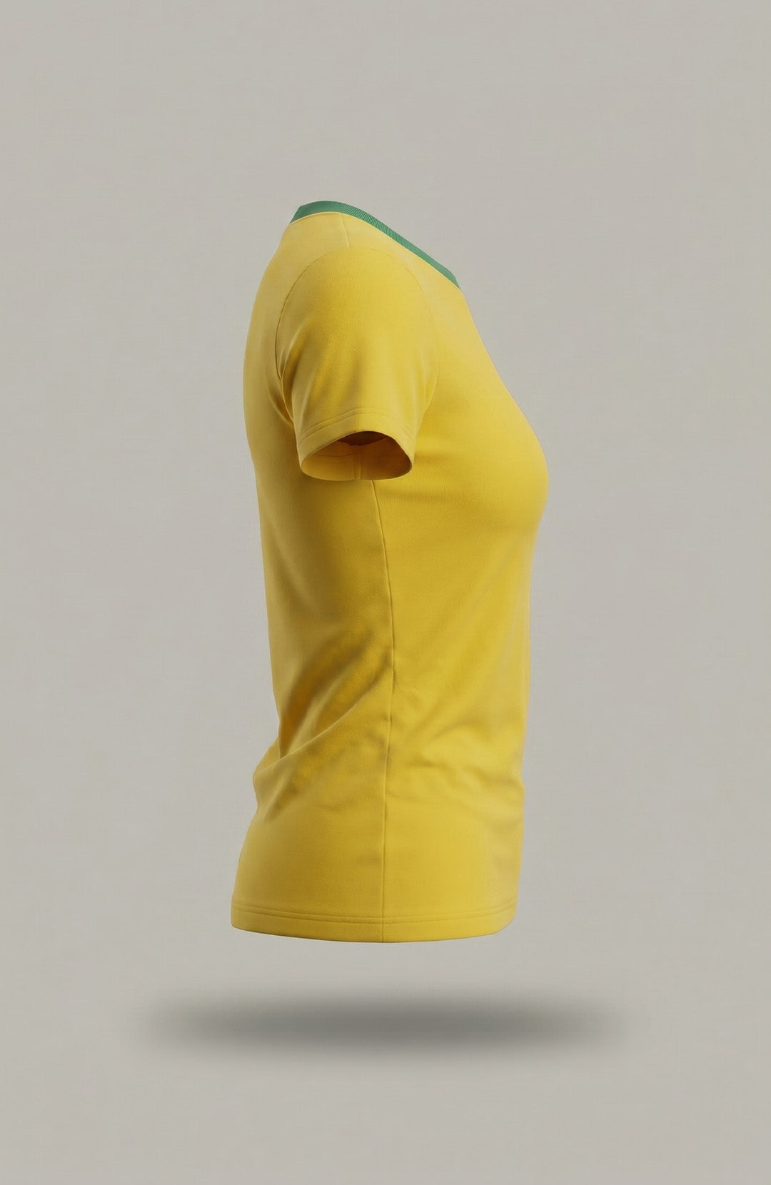 Camiseta Bázica Feminina Gola C Duo bicolor amarela e verde Bázico em algodão Powerful #Cor_Amarelo / Verde