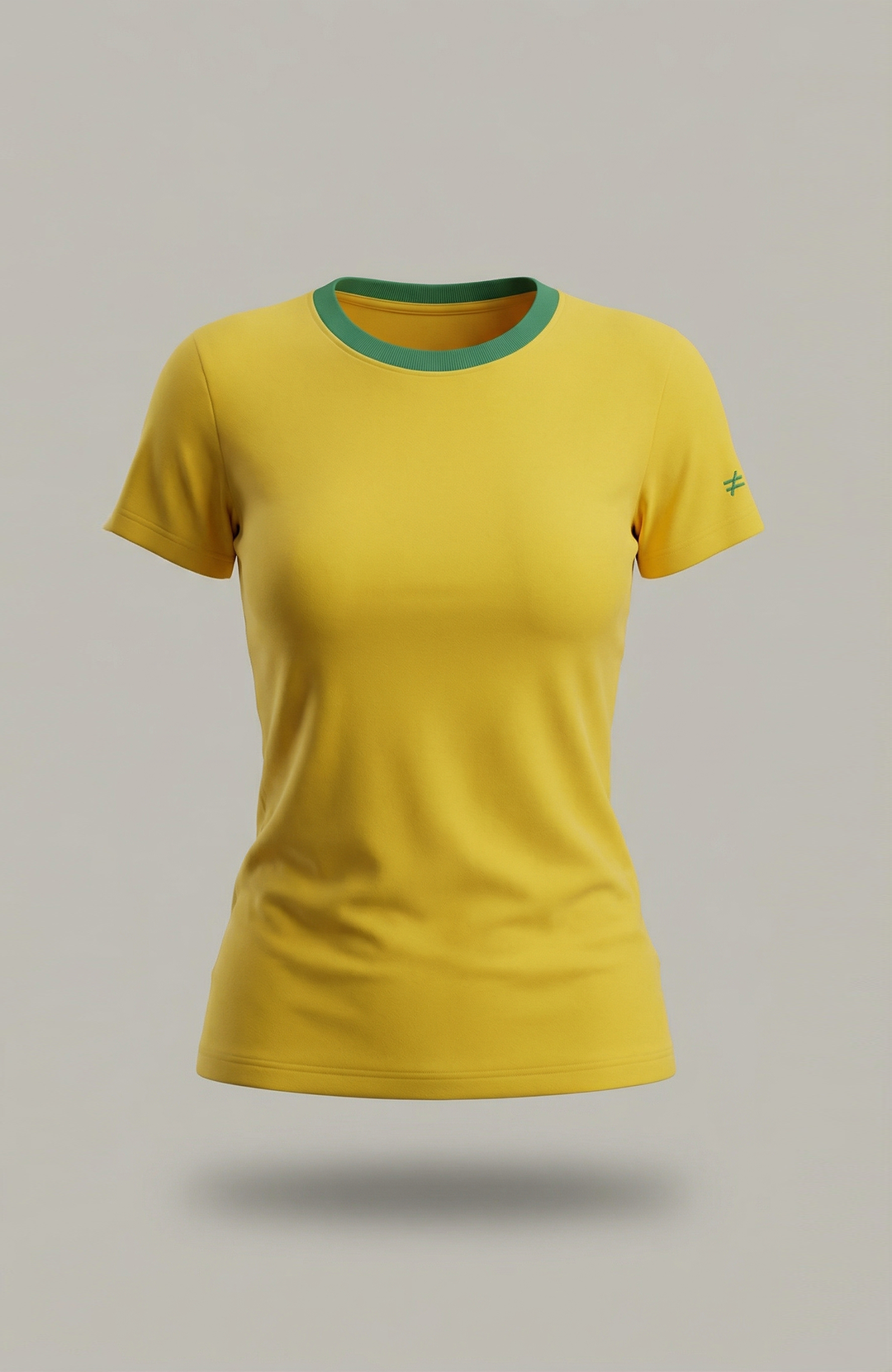 Camiseta Bázica Feminina Gola C Duo bicolor amarela e verde Bázico em algodão Powerful #Cor_Amarelo / Verde