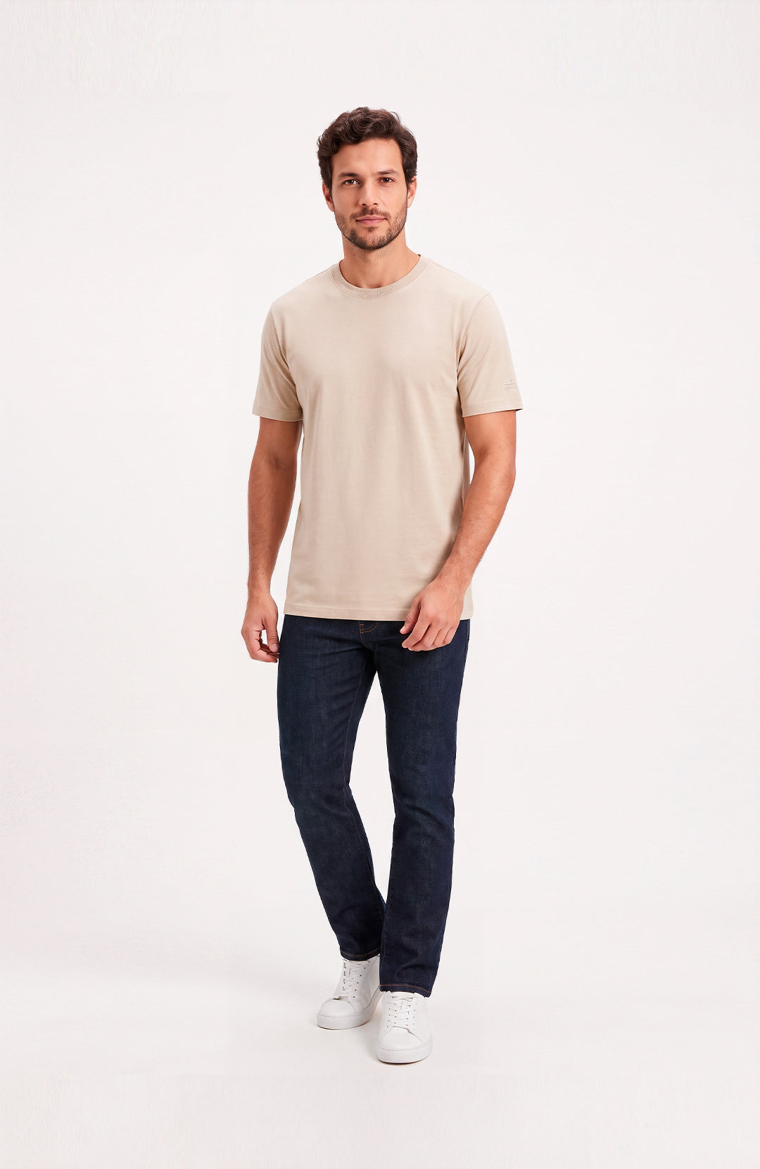 Camiseta Bázica Regular masculina areia Bázico, algodão Powerful com caimento clássico #Cor_Areia
