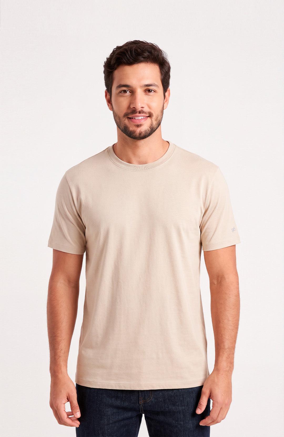 Camiseta Bázica Regular masculina areia Bázico, algodão Powerful com caimento clássico #Cor_Areia
