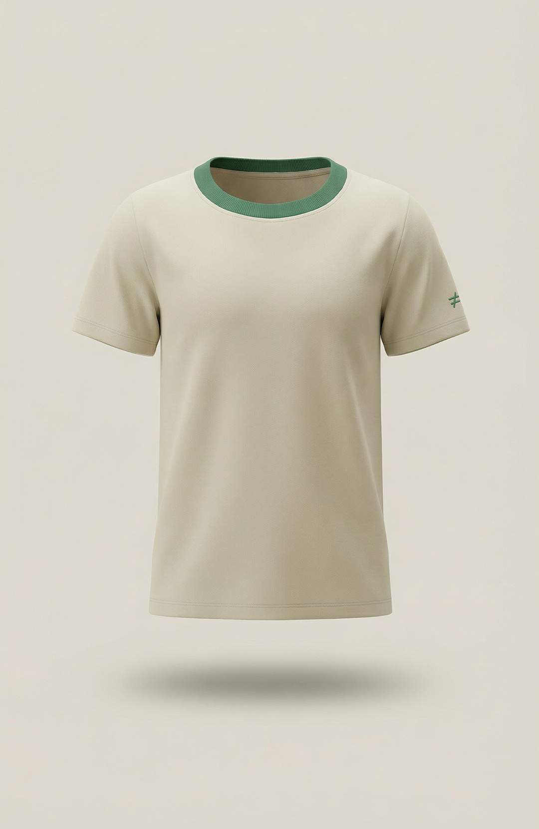 Camiseta Bázica Kids Gola C Duo bicolor areia e verde Bázico em algodão egípcio #Cor_Areia / Verde