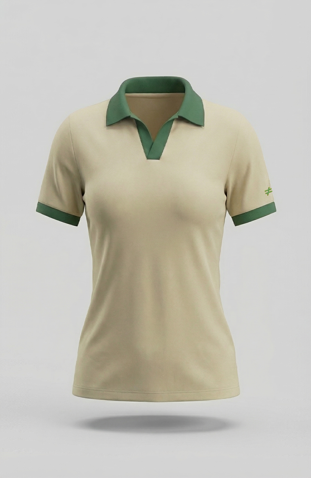 Camisa polo feminina Duo bicolor areia e verde Bázico, algodão egípcio Powerful com gola estruturada #Cor_Areia / Verde