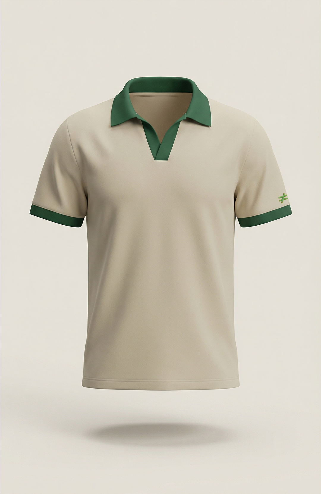 Camisa polo masculina Duo bicolor areia e verde Bázico, algodão egípcio Powerful com gola estruturada #Cor_Areia / Verde