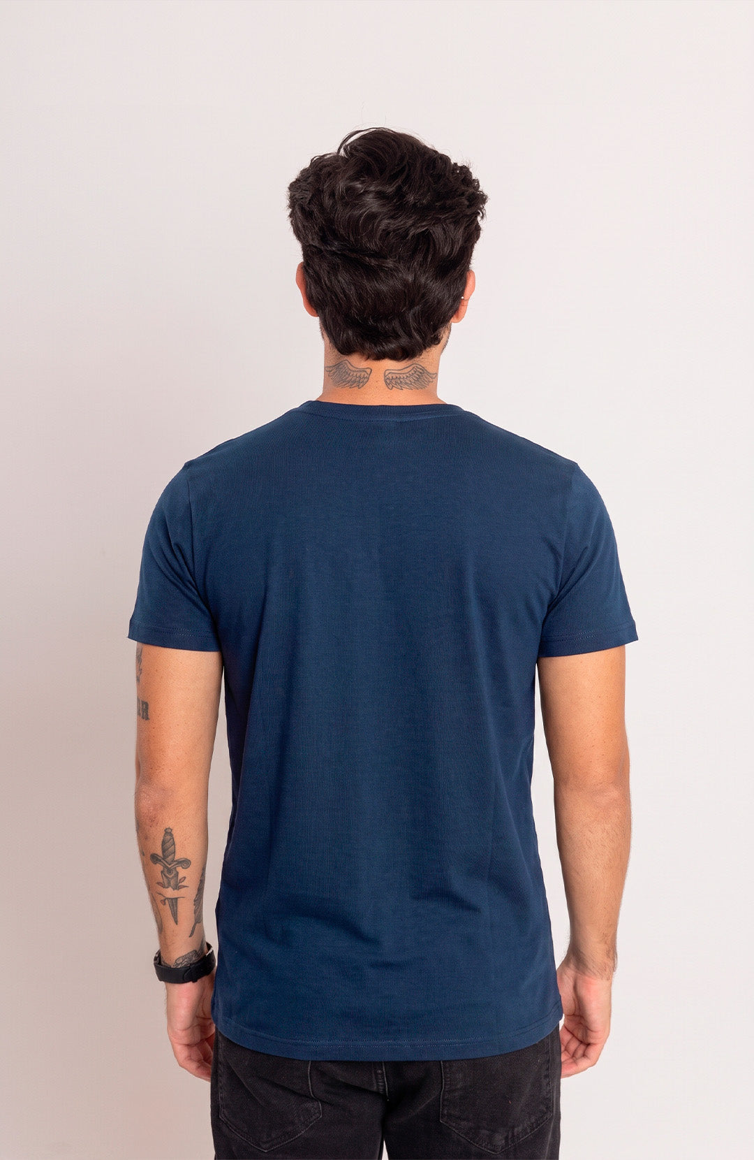 Camiseta Bázica Gola C masculina azul escuro Bázico, algodão Powerful com caimento slim #Cor_Azul Escuro
