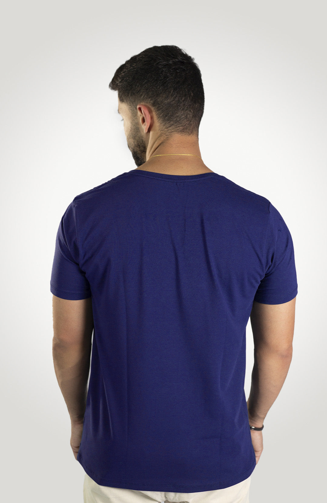 Camiseta Bázica Gola V masculina azul escuro Bázico, algodão Powerful com caimento perfeito #Cor_Azul Escuro