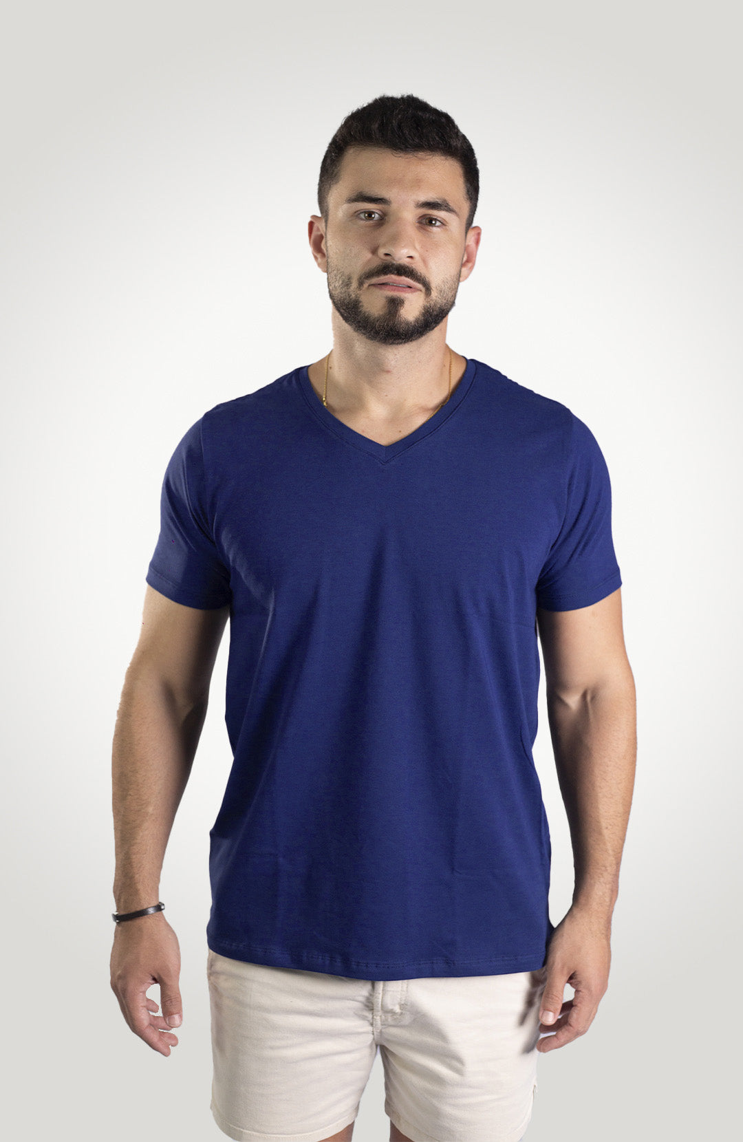 Camiseta Bázica Gola V masculina azul escuro Bázico, algodão Powerful com caimento perfeito #Cor_Azul Escuro