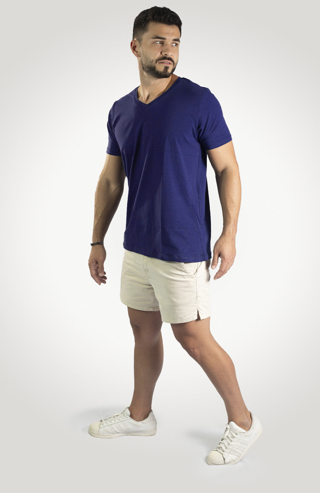 Camiseta Bázica Gola V masculina azul escuro Bázico, algodão Powerful com caimento perfeito #Cor_Azul Escuro