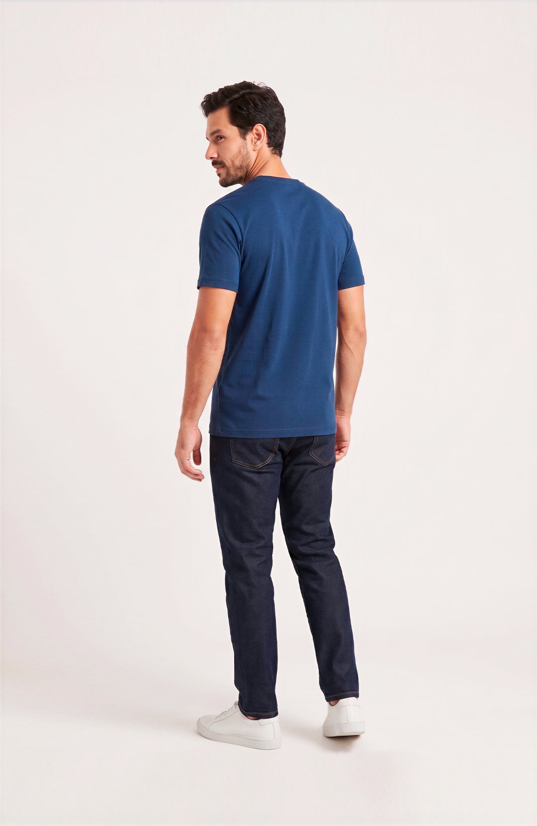 Camiseta Bázica Regular masculina azul escuro Bázico, algodão Powerful com caimento clássico #Cor_Azul Escuro