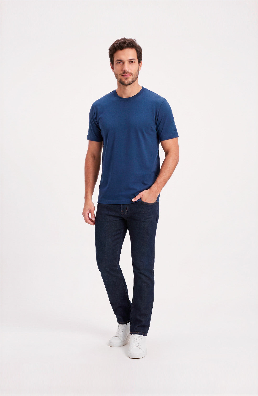 Camiseta Bázica Regular masculina azul escuro Bázico, algodão Powerful com caimento clássico #Cor_Azul Escuro