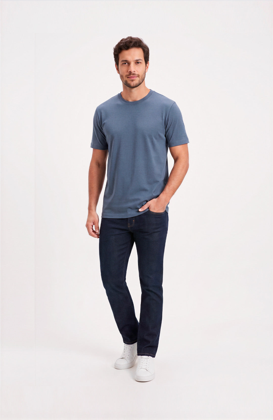 Camiseta Bázica Regular masculina azul lunar Bázico, algodão Powerful com caimento clássico #Cor_Azul Lunar