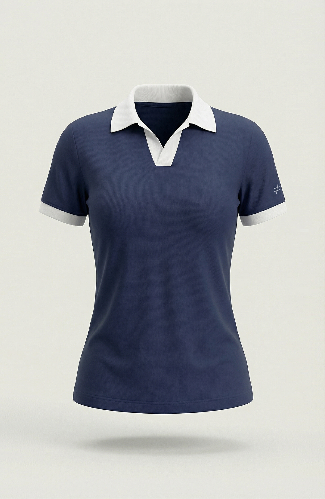 Camisa polo feminina Duo bicolor azul-marinho e branca Bázico, algodão egípcio Powerful com gola estruturada #Cor_Azul-marinho / Branco