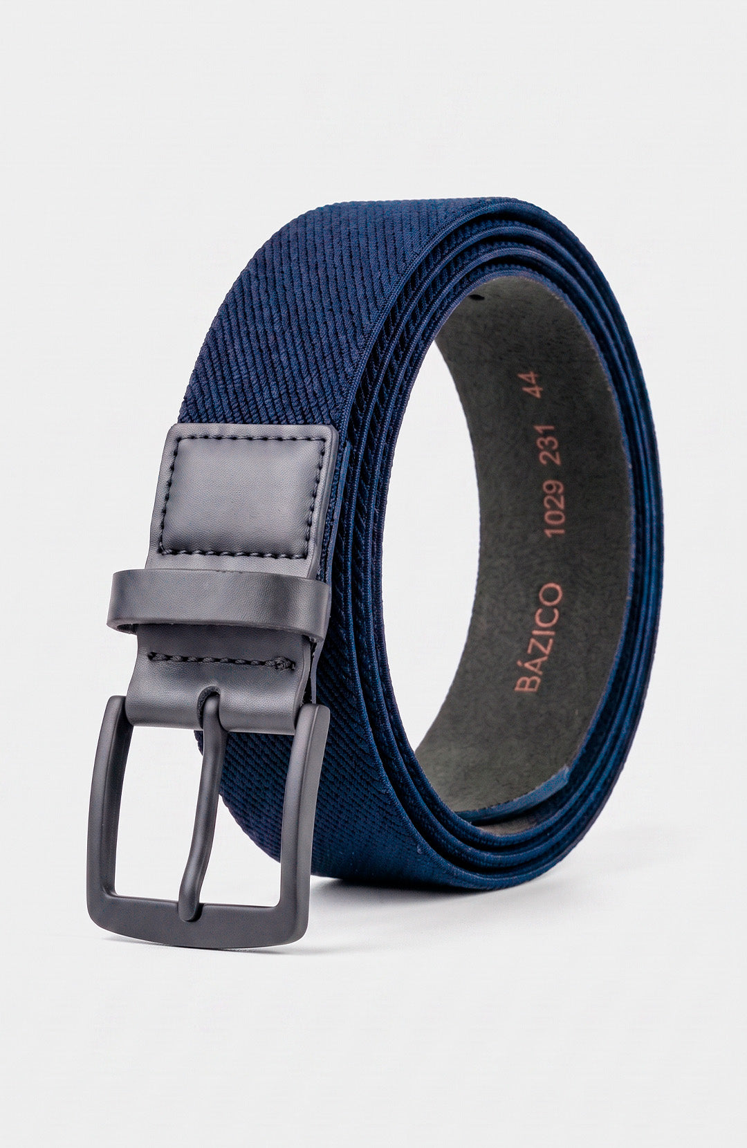 Cinto Elástico de Couro Pull-up masculino azul-marinho Bázico, tecido trançado elástico com acabamento em couro #Cor_Azul-marinho