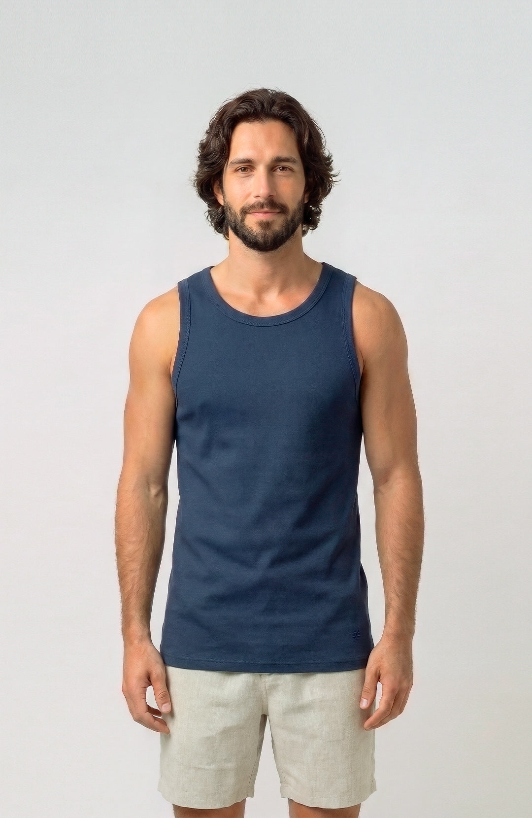 Regata Canelada masculina azul-marinho Bázico, malha canelada de algodão #Cor_Azul-marinho