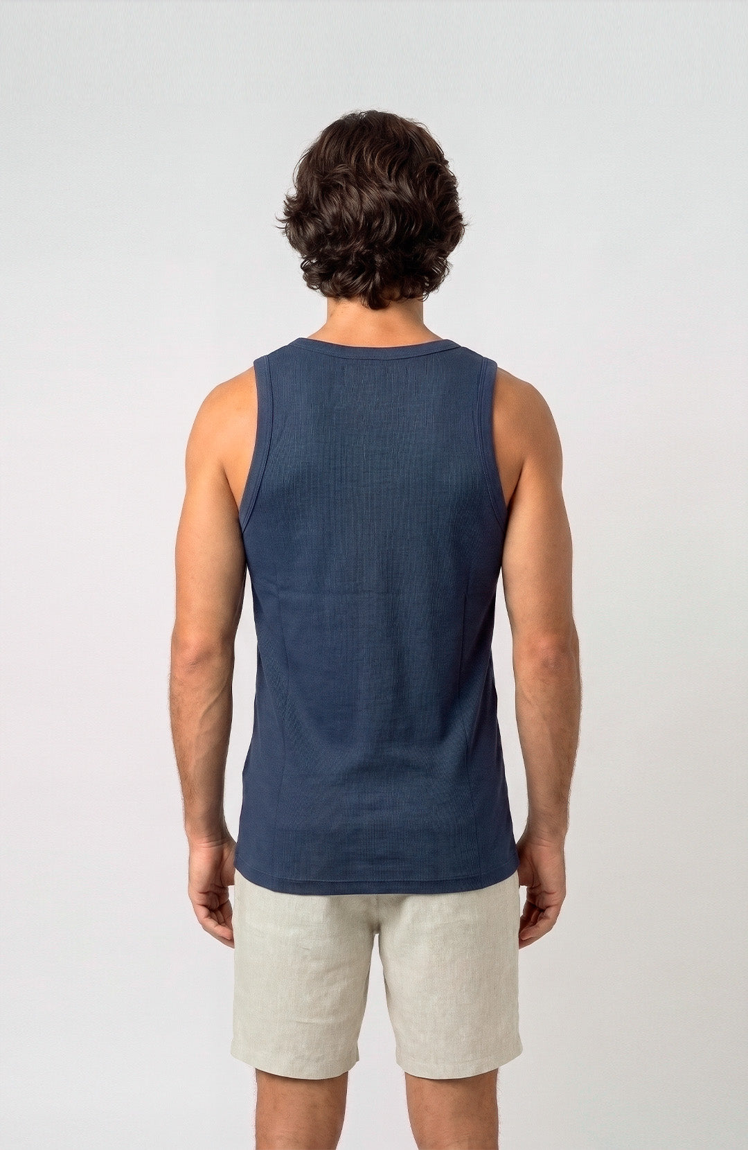 Regata Canelada masculina azul-marinho Bázico, malha canelada de algodão #Cor_Azul-marinho