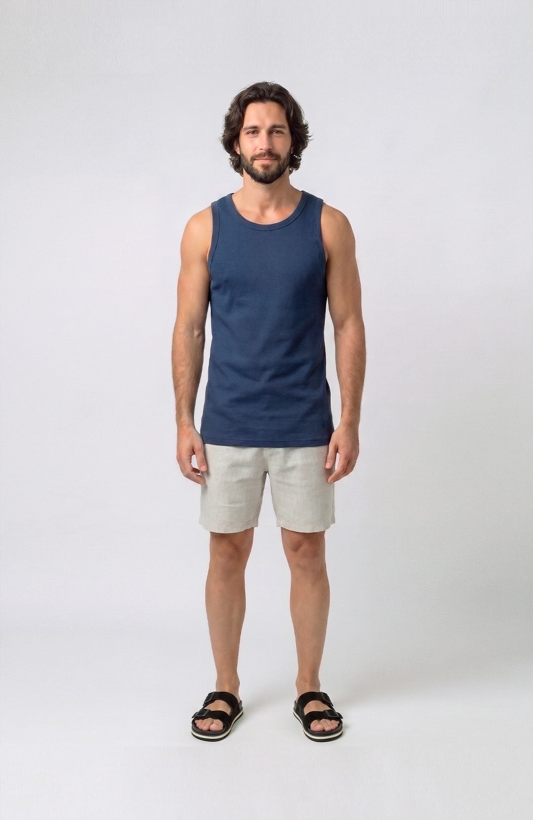 Regata Canelada masculina azul-marinho Bázico, malha canelada de algodão #Cor_Azul-marinho