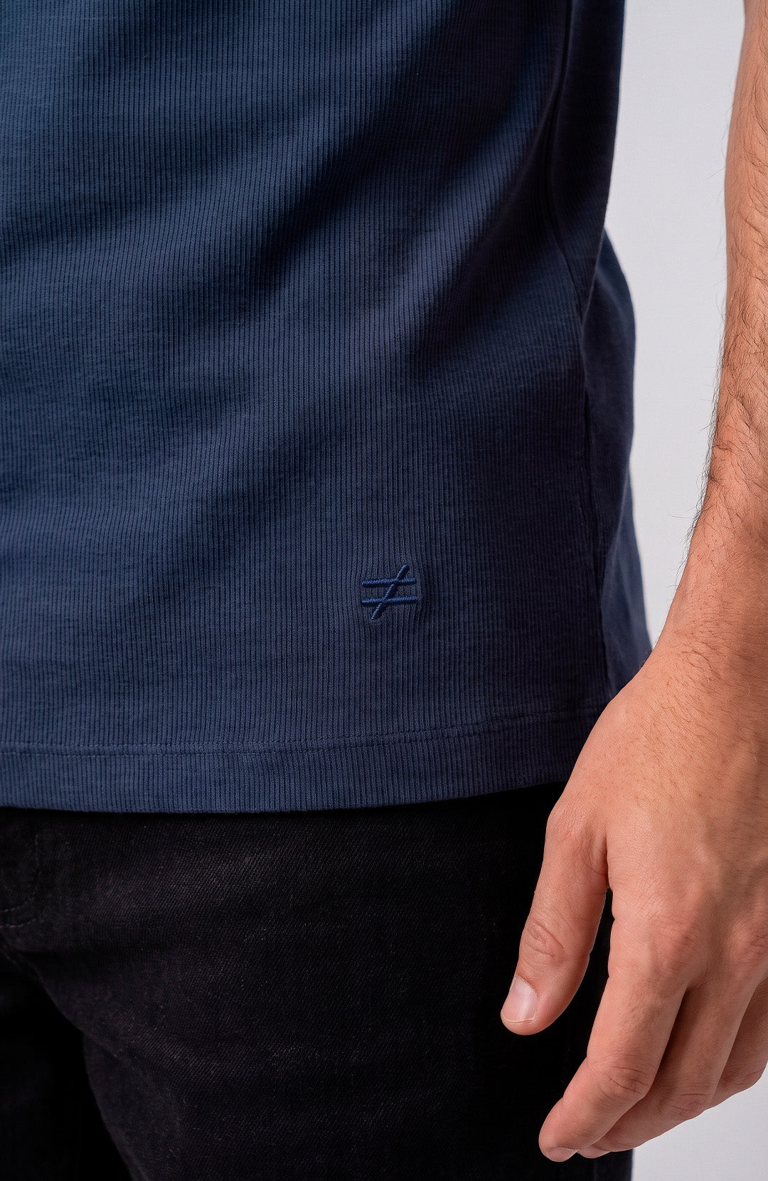 Regata Canelada masculina azul-marinho Bázico, malha canelada de algodão #Cor_Azul-marinho