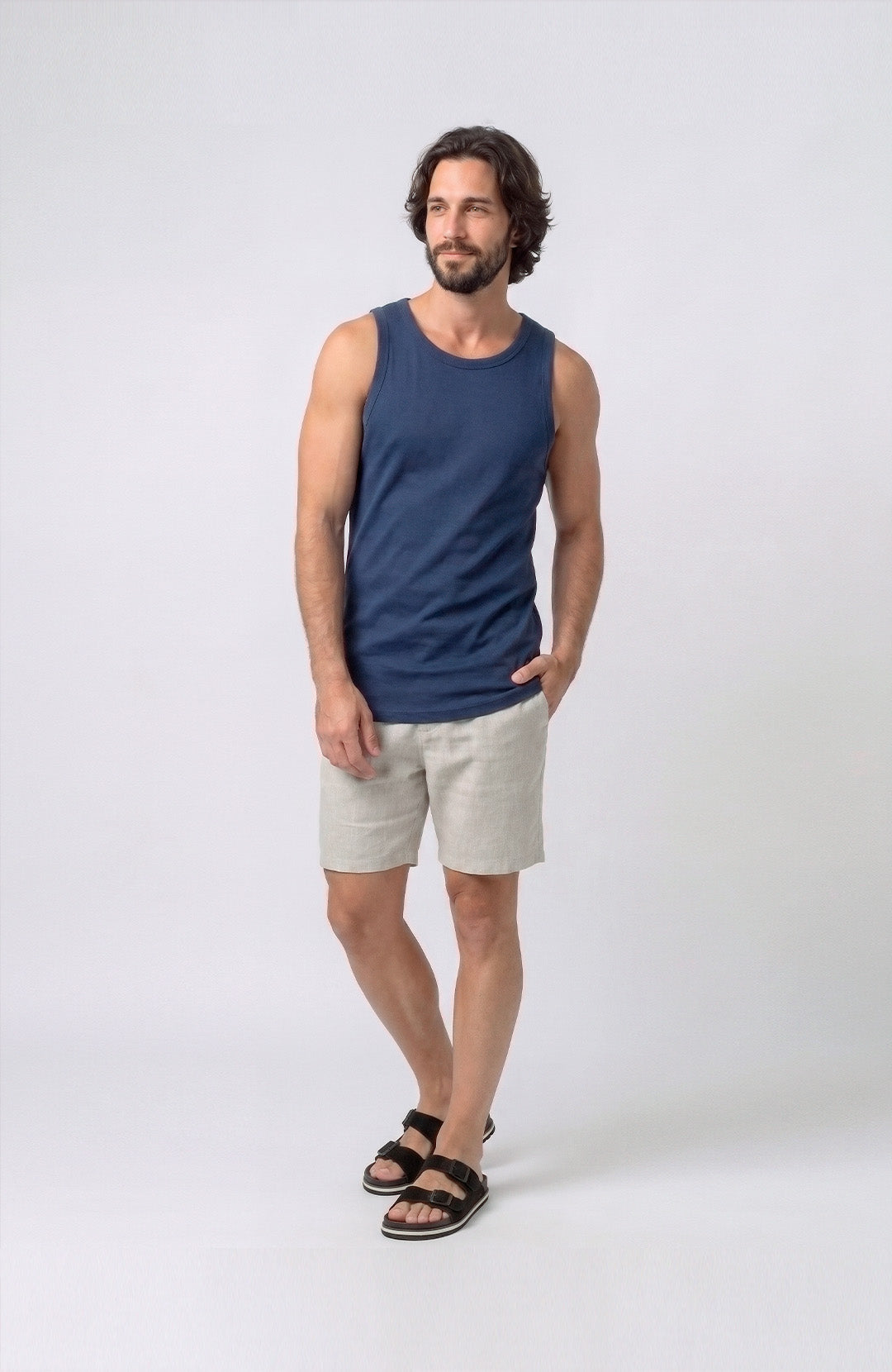 Regata Canelada masculina azul-marinho Bázico, malha canelada de algodão #Cor_Azul-marinho