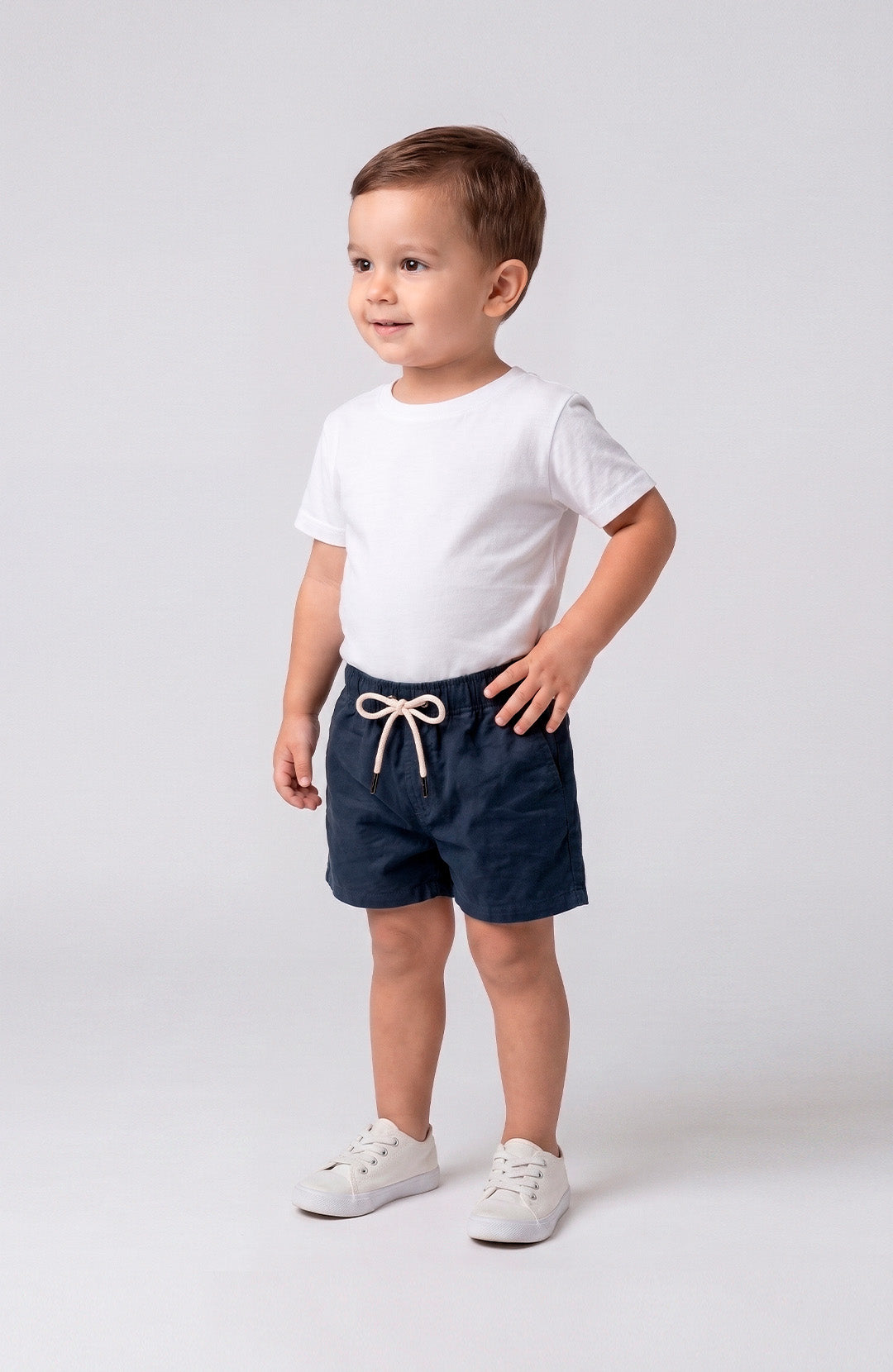 Short Bázico Kids azul-marinho Bázico, sarja de algodão com cintura ajustável #Cor_Azul-marinho