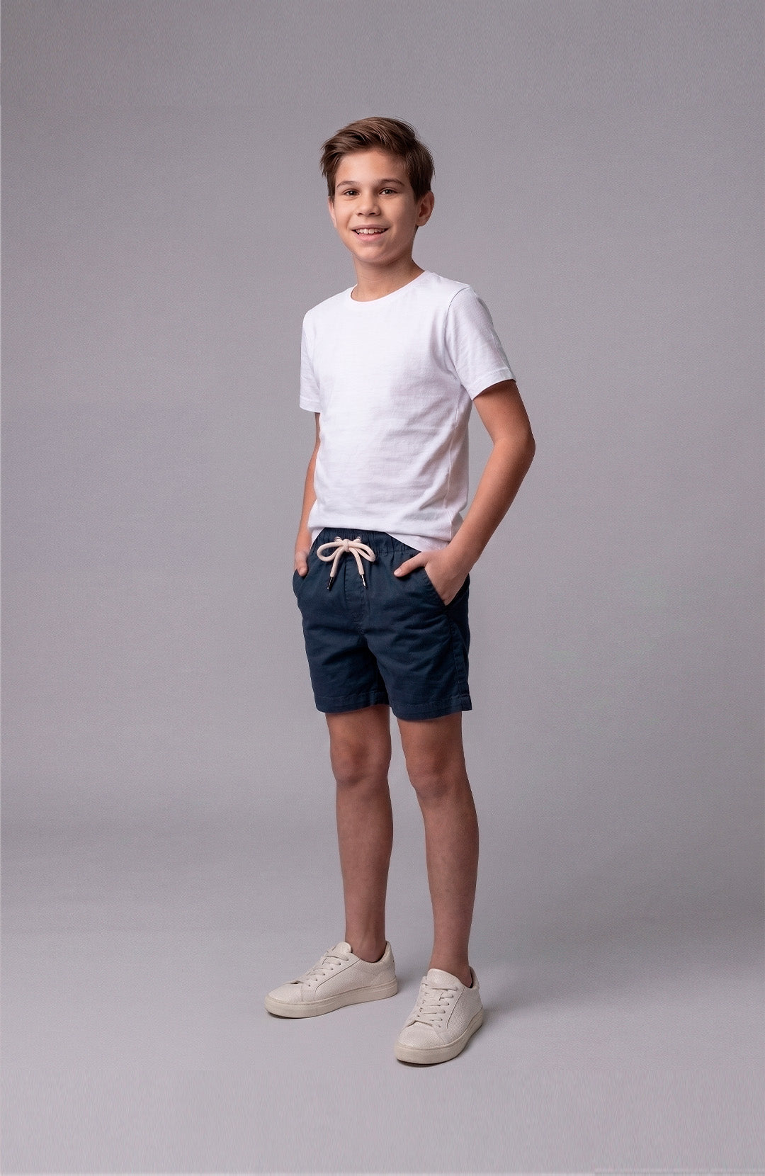 Short Bázico Kids azul-marinho Bázico, sarja de algodão com cintura ajustável #Cor_Azul-marinho