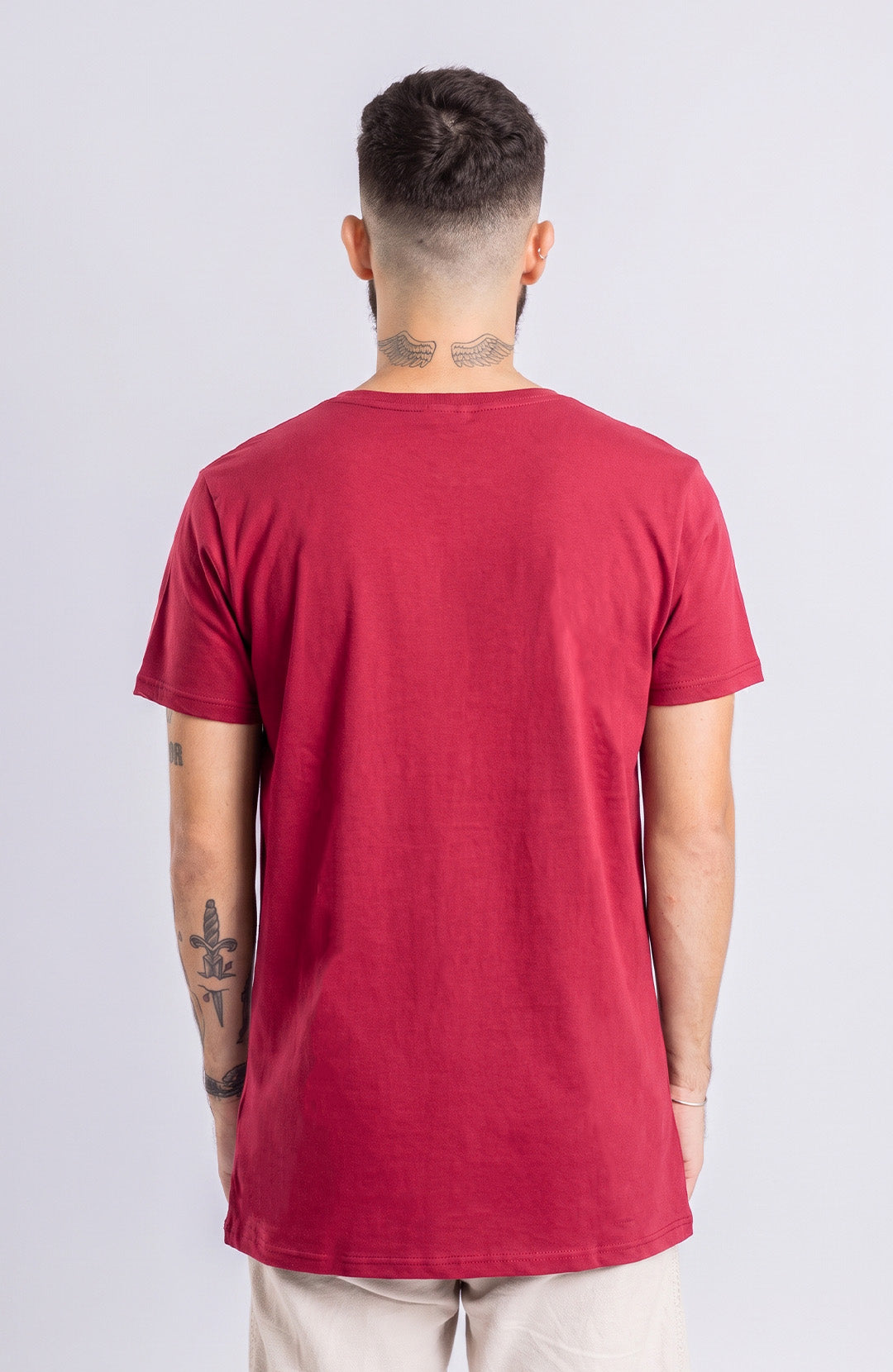 Camiseta Long masculina bordô Bázico, algodão egípcio com comprimento alongado #Cor_Bordo