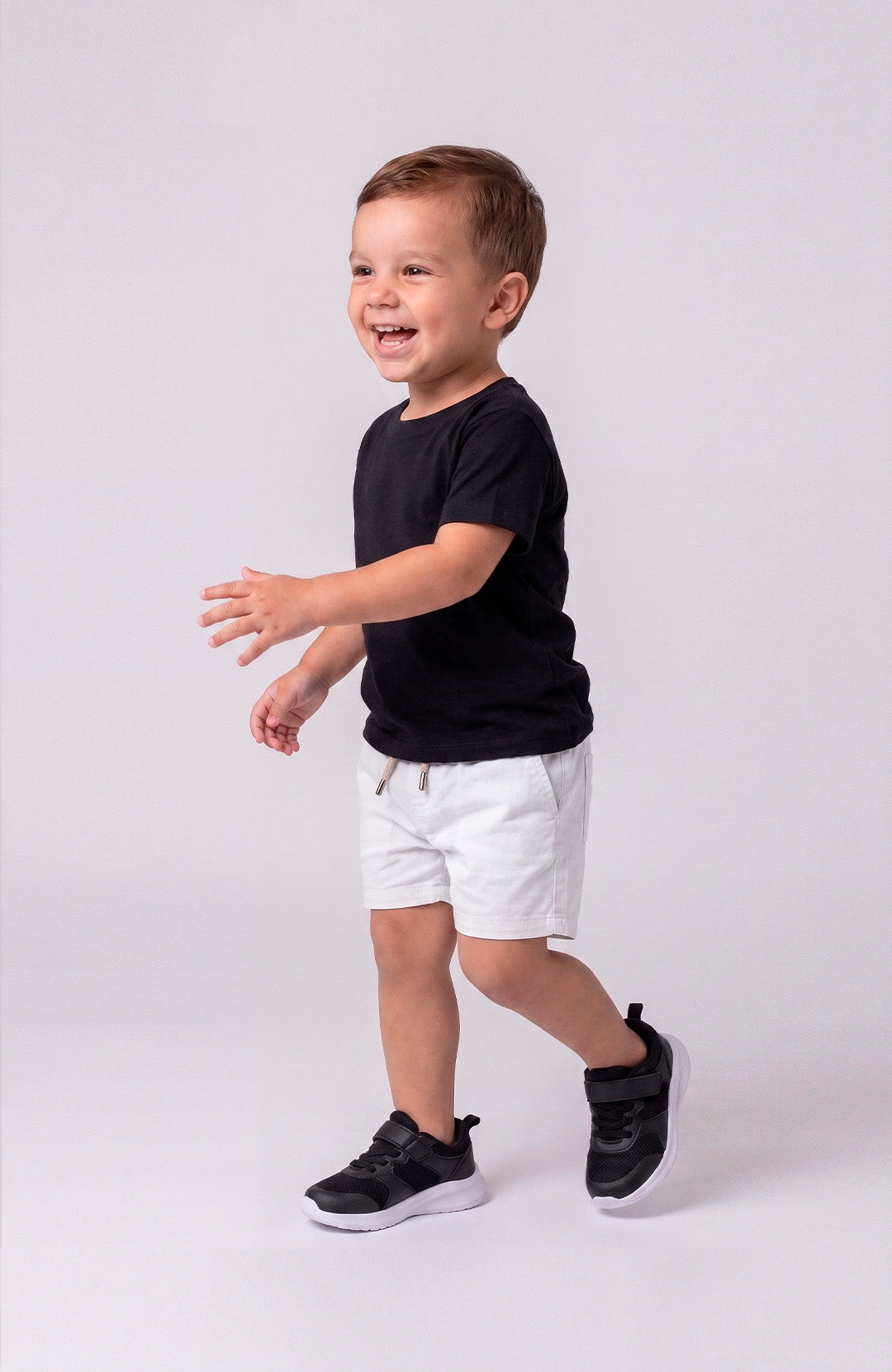 Short Bázico Kids branco Bázico, sarja de algodão com cintura ajustável #Cor_Branco
