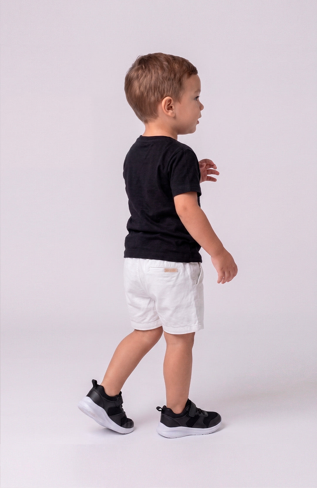 Short Bázico Kids branco Bázico, sarja de algodão com cintura ajustável #Cor_Branco
