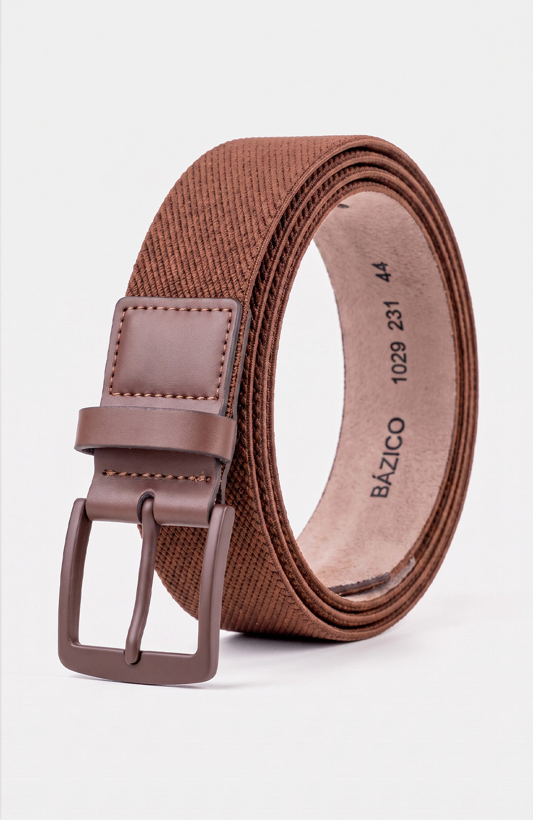 Cinto Elástico de Couro Pull-up masculino chocolate Bázico, tecido trançado elástico com acabamento em couro #Cor_Chocolate