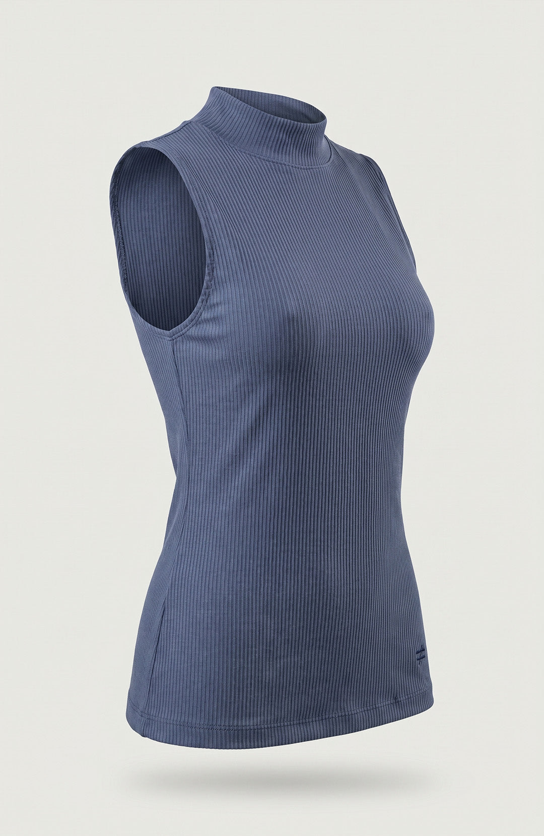 Regata canelada gola alta feminina cold blue Bázico, algodão canelado com caimento justo #Cor_Cold Blue