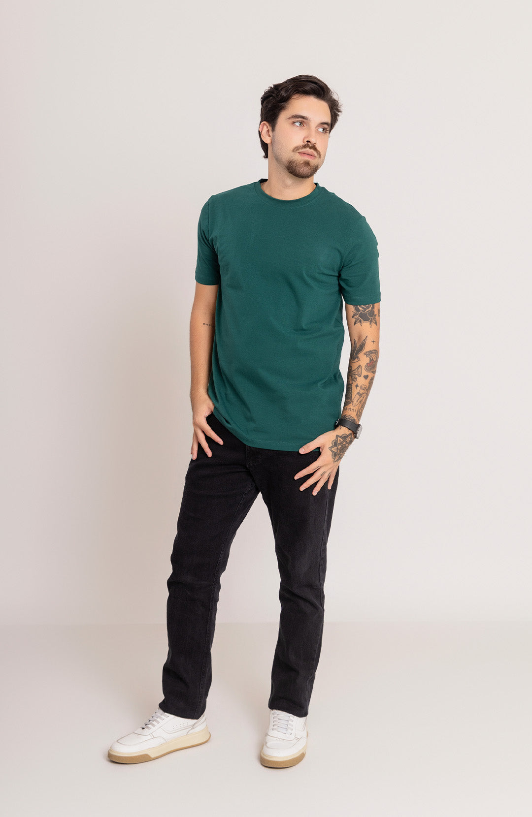 Camiseta Bázica Regular masculina esmeralda Bázico, algodão Powerful com caimento clássico #Cor_Esmeralda