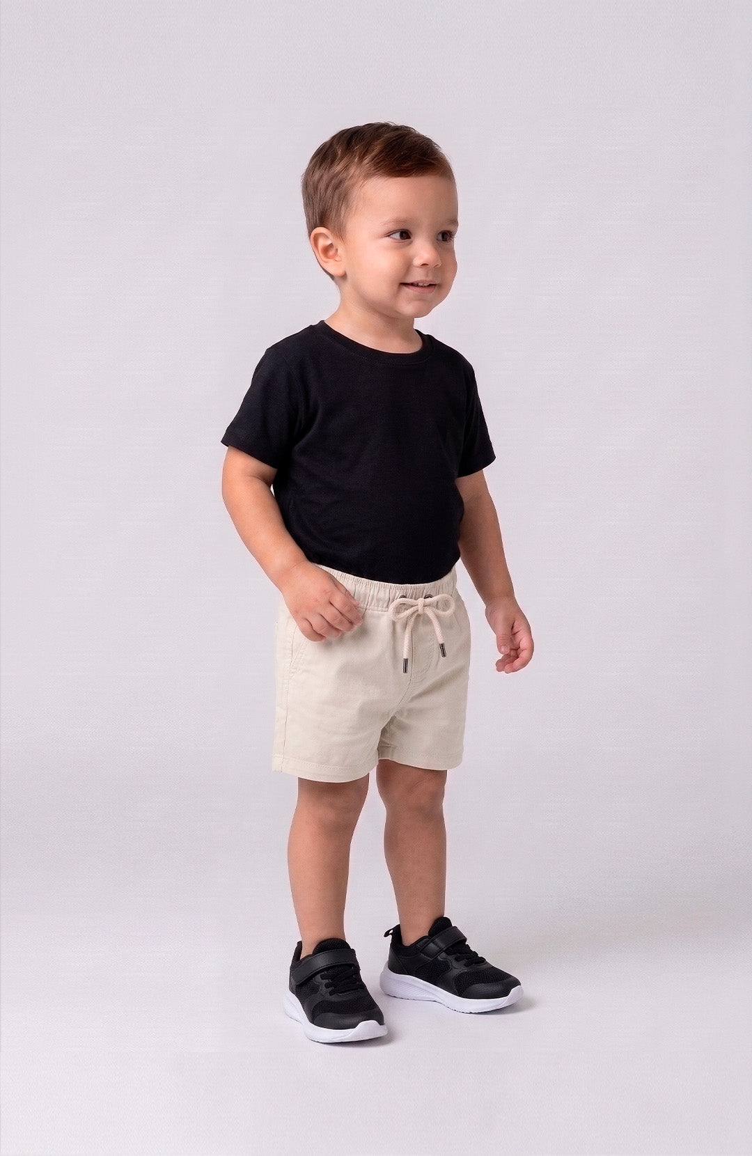Short Bázico Kids nude Bázico, sarja de algodão com cintura ajustável #Cor_Nude