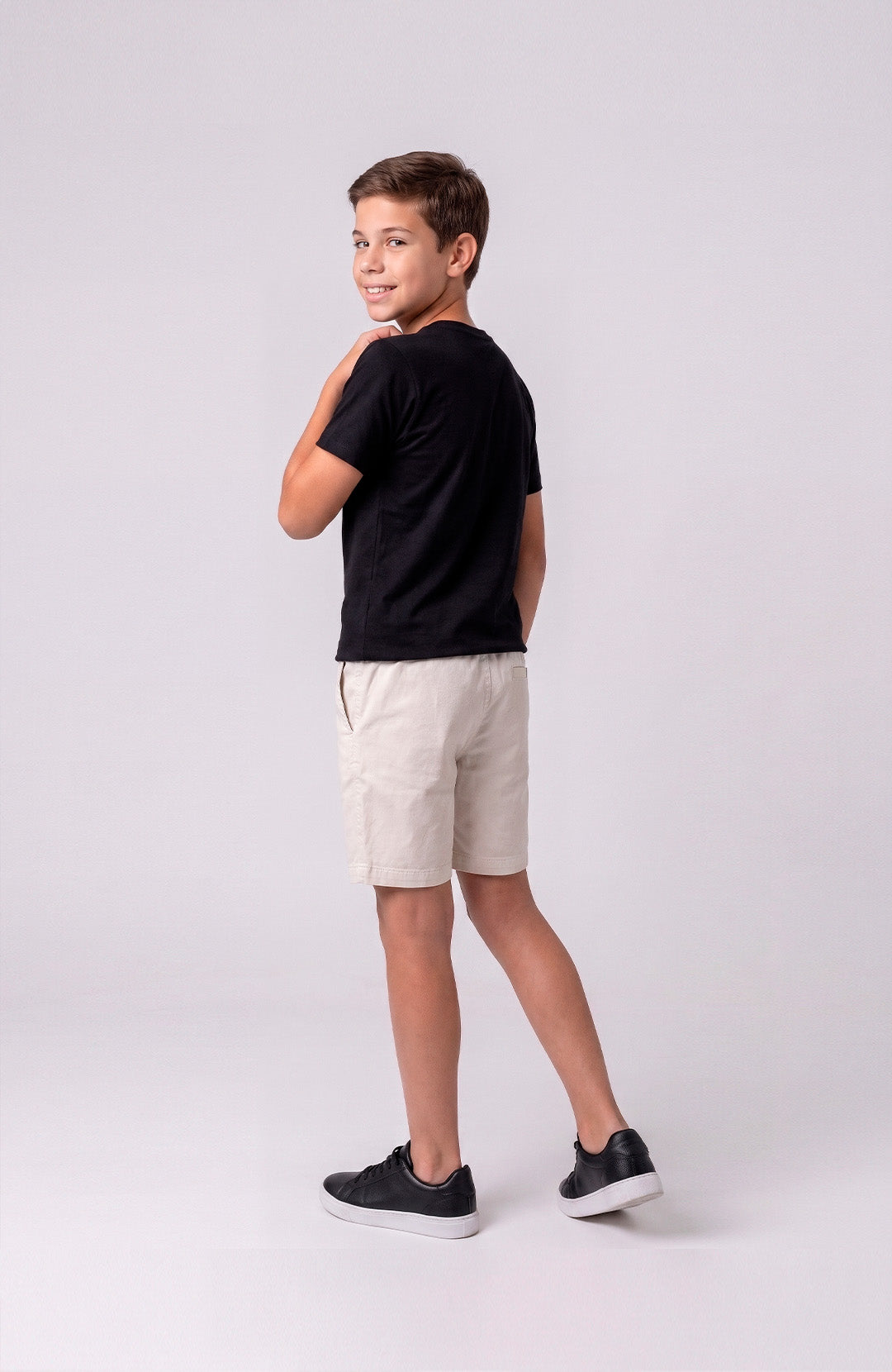 Short Bázico Kids nude Bázico, sarja de algodão com cintura ajustável #Cor_Nude