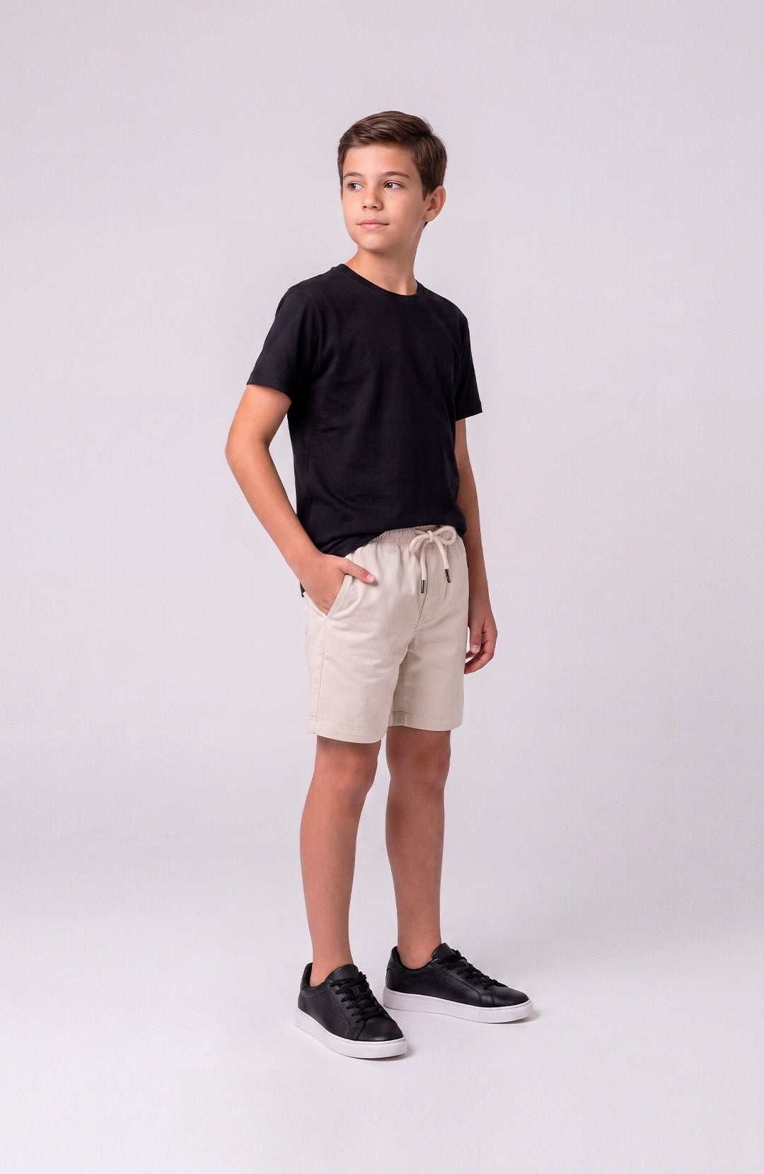 Short Bázico Kids nude Bázico, sarja de algodão com cintura ajustável #Cor_Nude