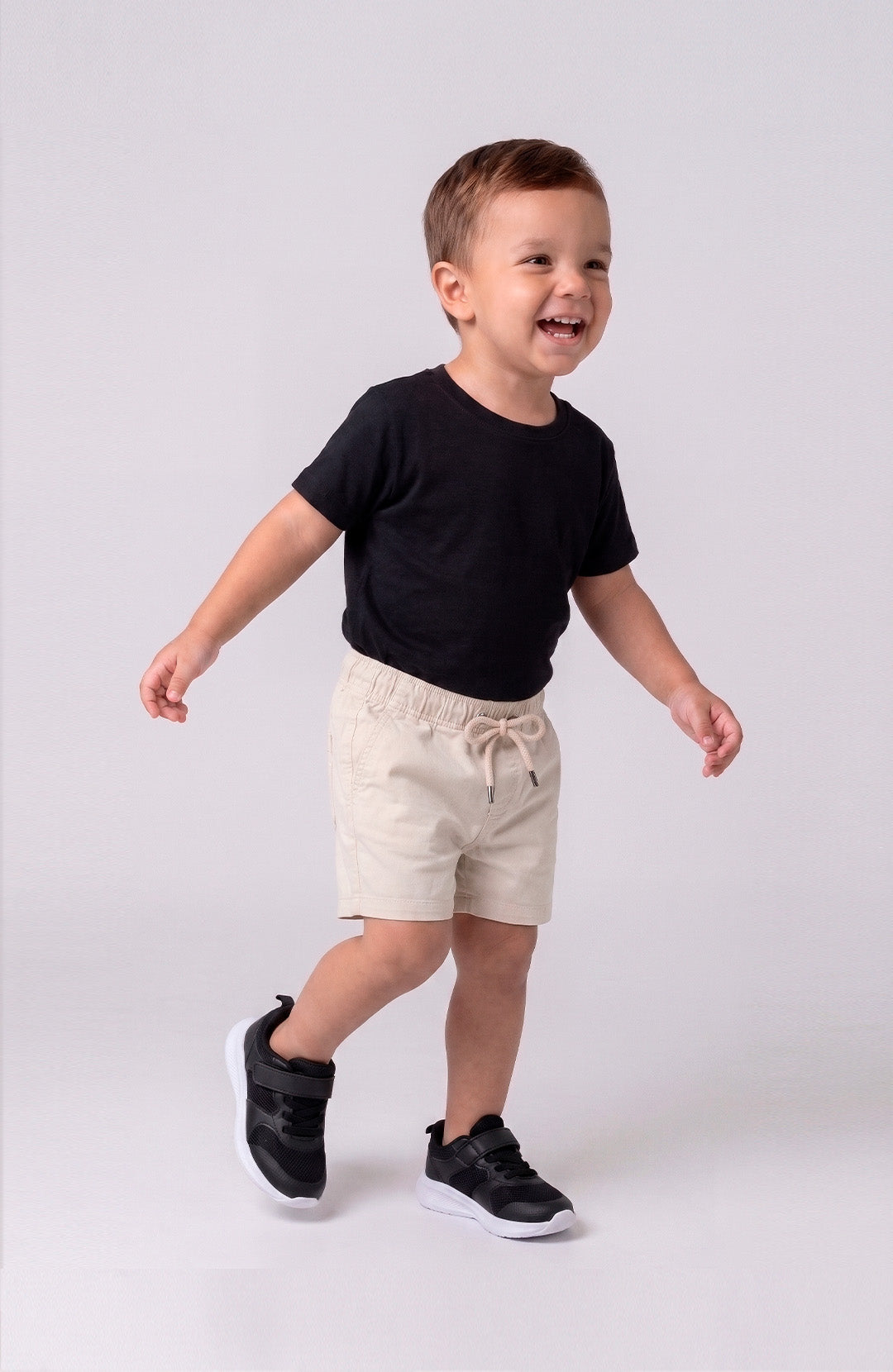 Short Bázico Kids nude Bázico, sarja de algodão com cintura ajustável #Cor_Nude
